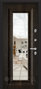 Фото  Стальная дверь Однопольная дверь с зеркалом наполовину (чёрный / венге)  №71 с отделкой 